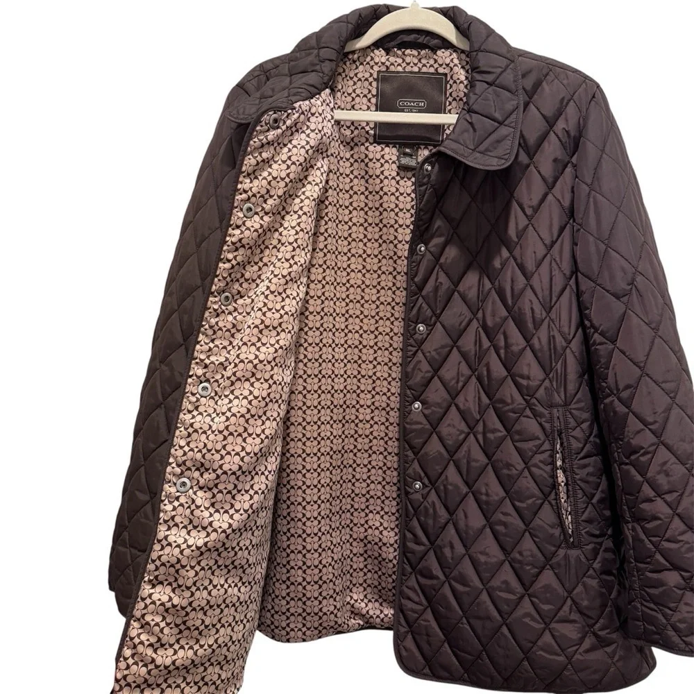 Coach Diamond Quilted Signature C Barn Puffer Jacket Equestrian Classic Brown XL